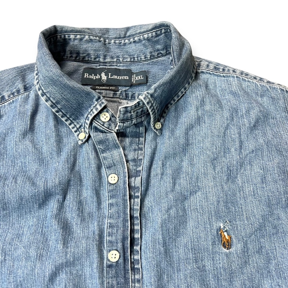 Vintage Ralph Lauren Classic Fit XXL Denim Button Down Shirt Light Weight Polo